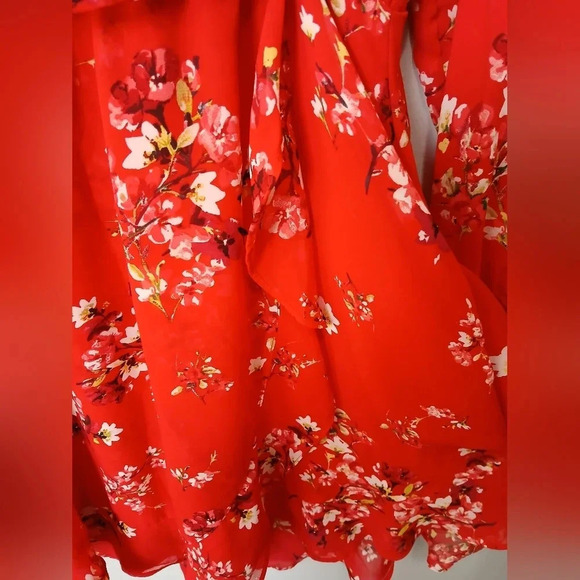 DIVIDED h&m red floral fairy ruffle lined midi dress size 10 romantic Valentine - Picture 5 of 11